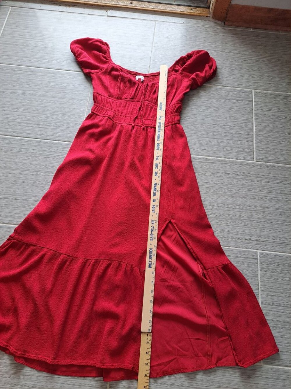 Y2K Hollister Babydoll Red Smocked Midi Dress Milkmaid Puff Sleeve Medium - Picture 9 of 11